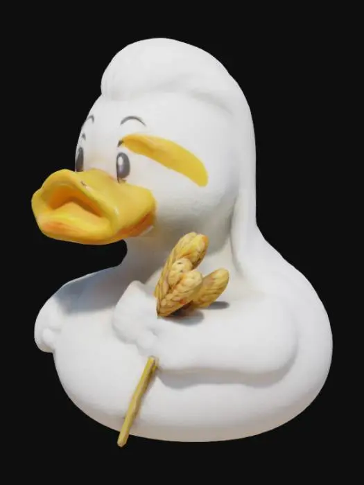 3D model for Virgo, the virgin, Zodiac Sign Rubber Duck with analytical mind, practical approach, and perfectionist nature.  holding a sheaf of wheat, representing fertility and the harvest
