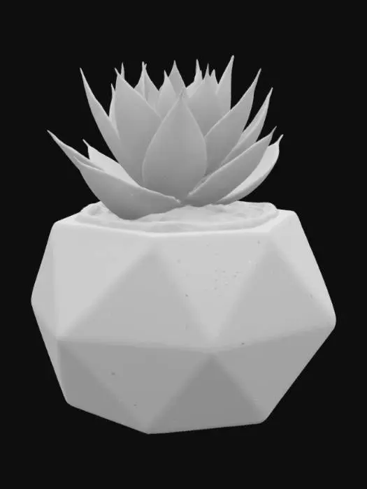 3D model for beautiful desert succulent plant contained in a geometric pot filled with sand and small pebbles