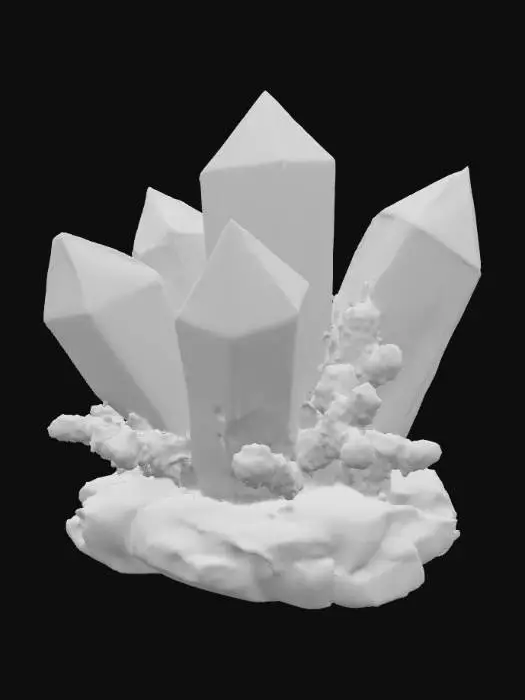 3D model for modern abstract on a flat rocky base combining crystal shards and elements of a geode