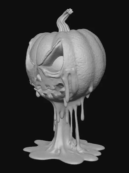 3D model for “A grotesque, melting jack-o’-lantern pumpkin with a distorted, sagging face, as if partially liquefied by dark magic or extreme heat. The carved eyes and mouth appear to drip downward, creating stretched, organic shapes. The pumpkin’s surface has realistic, wrinkled texture, with areas of smooth melt flow and rougher pumpkin skin. Candlelight glows from inside, illuminating the melted contours and pooling wax-like drips at the base. Designed for 3D printing, with stable form and moderate poly count suitable for scaling from small tabletop décor to large yard props.”

Style Tags:
horror, melting, Halloween, organic, 3d printable, creepy, realistic, jack-o-lantern, cursed pumpkin