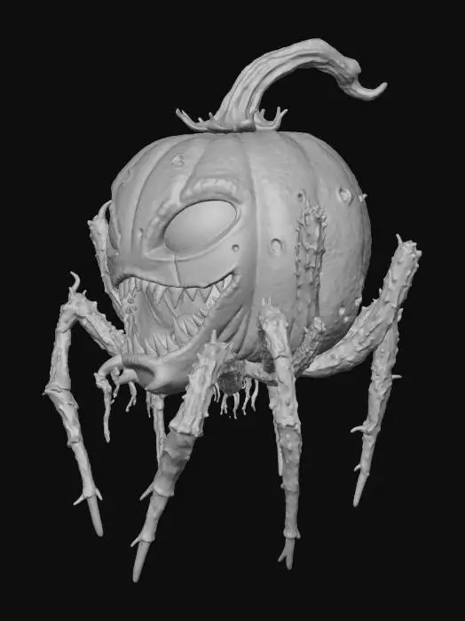 3D model for “A terrifying hybrid of a pumpkin and a spider, highly detailed and realistic. The main body is a large, carved jack-o’-lantern pumpkin with glowing, sinister eyes and a jagged mouth, seamlessly fused with eight spindly, organic spider legs that curl outward for balance. The surface of the pumpkin shows rough texture, scratches, and veins like dried vines. Some faint cobwebs cling between the legs. Designed for 3D printing, with clear structure, moderate polygon count, and balanced geometry for tabletop or yard decoration.”

Style Tags:
horror, Halloween, realistic, organic, 3d printable, creepy, pumpkin, arachnid, fantasy creature