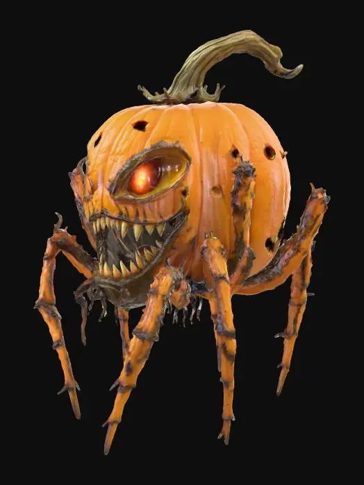 3D model for “A terrifying hybrid of a pumpkin and a spider, highly detailed and realistic. The main body is a large, carved jack-o’-lantern pumpkin with glowing, sinister eyes and a jagged mouth, seamlessly fused with eight spindly, organic spider legs that curl outward for balance. The surface of the pumpkin shows rough texture, scratches, and veins like dried vines. Some faint cobwebs cling between the legs. Designed for 3D printing, with clear structure, moderate polygon count, and balanced geometry for tabletop or yard decoration.”

Style Tags:
horror, Halloween, realistic, organic, 3d printable, creepy, pumpkin, arachnid, fantasy creature