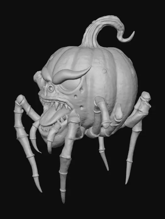 3D model for “A terrifying hybrid of a pumpkin and a spider, highly detailed and realistic. The main body is a large, carved jack-o’-lantern pumpkin with glowing, sinister eyes and a jagged mouth, seamlessly fused with eight spindly, organic spider legs that curl outward for balance. The surface of the pumpkin shows rough texture, scratches, and veins like dried vines. Some faint cobwebs cling between the legs. Designed for 3D printing, with clear structure, moderate polygon count, and balanced geometry for tabletop or yard decoration.”

Style Tags:
horror, Halloween, realistic, organic, 3d printable, creepy, pumpkin, arachnid, fantasy creature