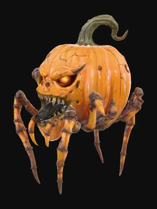 3D model for “A terrifying hybrid of a pumpkin and a spider, highly detailed and realistic. The main body is a large, carved jack-o’-lantern pumpkin with glowing, sinister eyes and a jagged mouth, seamlessly fused with eight spindly, organic spider legs that curl outward for balance. The surface of the pumpkin shows rough texture, scratches, and veins like dried vines. Some faint cobwebs cling between the legs. Designed for 3D printing, with clear structure, moderate polygon count, and balanced geometry for tabletop or yard decoration.”

Style Tags:
horror, Halloween, realistic, organic, 3d printable, creepy, pumpkin, arachnid, fantasy creature