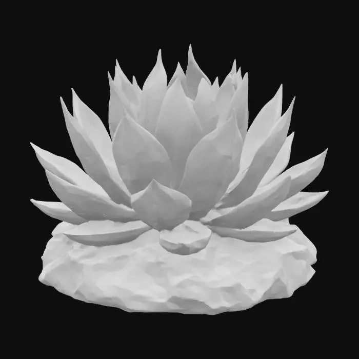 3D model for spiky crystallized blue agave on a rocky but flat base