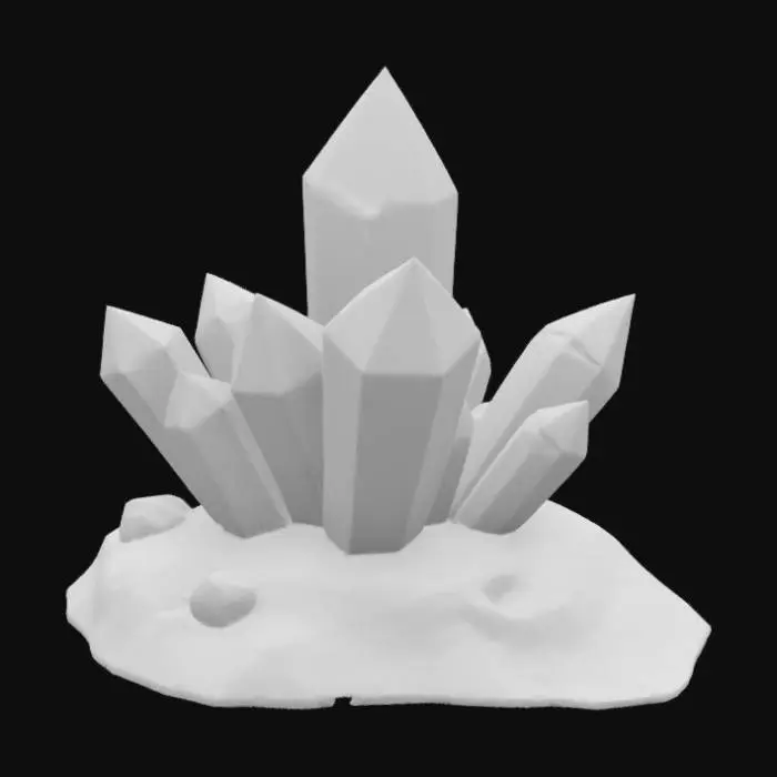 3D model for artistic abstract crystal fragments and slivers sitting on a solid flat rocky base