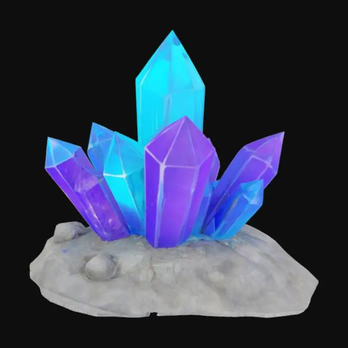 3D model for artistic abstract crystal fragments and slivers sitting on a solid flat rocky base