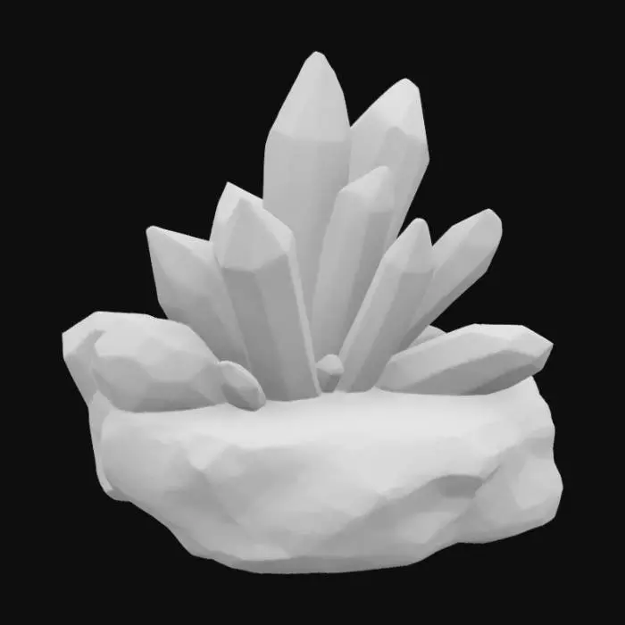 3D model for artistic abstract crystal fragments and slivers sitting on a solid flat rocky base