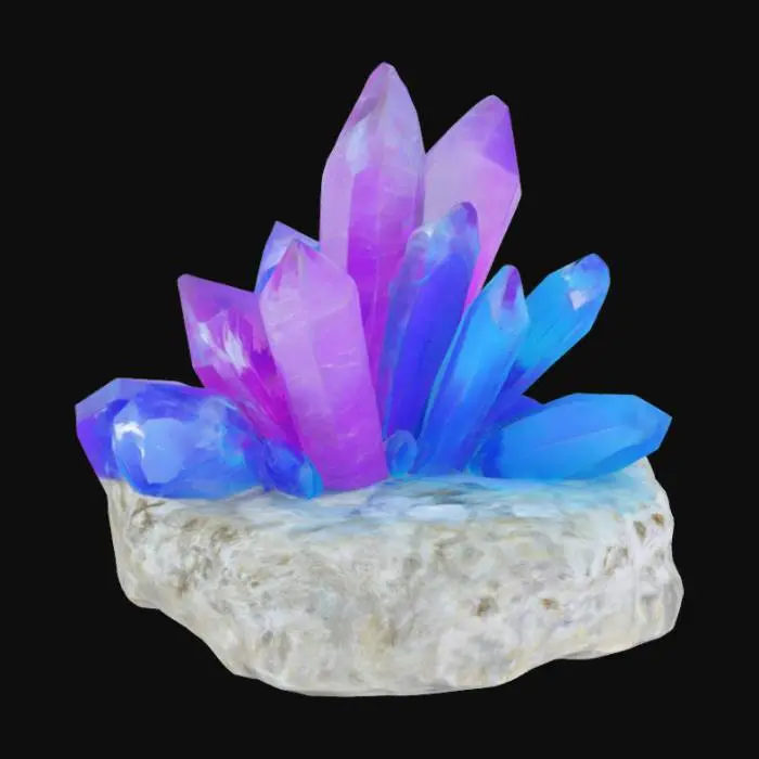 3D model for artistic abstract crystal fragments and slivers sitting on a solid flat rocky base