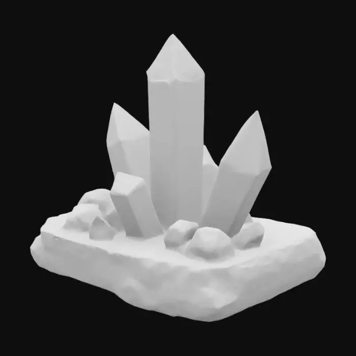 3D model for artistic abstract crystal fragments and slivers sitting on a solid flat rocky base