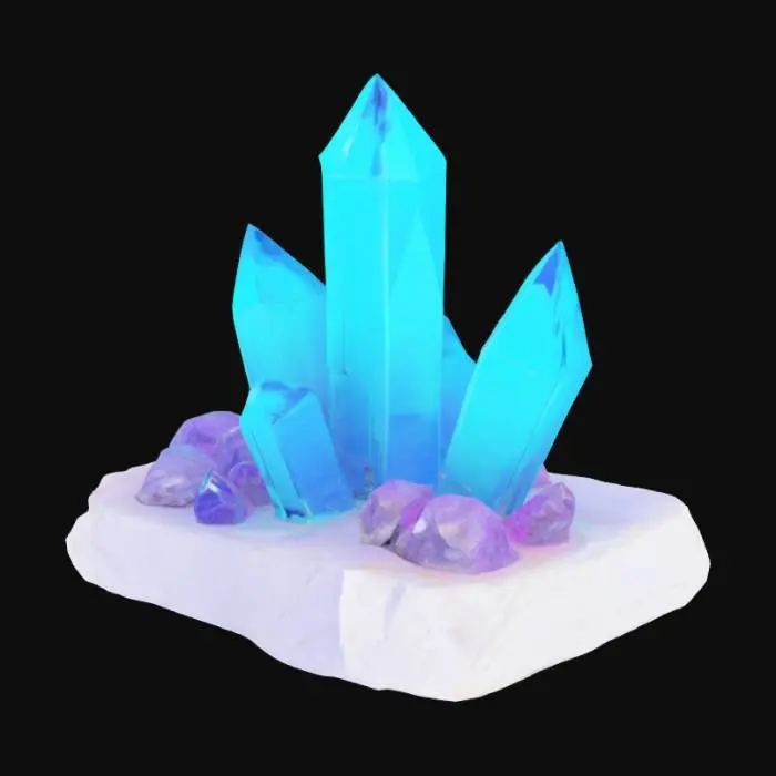 3D model for artistic abstract crystal fragments and slivers sitting on a solid flat rocky base