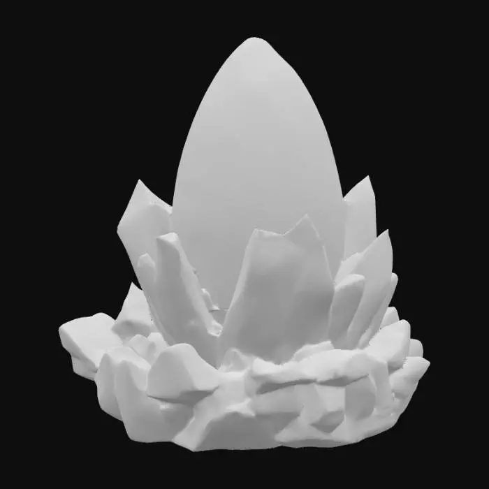 3D model for modern abstract crystal shards in a rough oval shape on a flat solid rocky base suitable for a dragon's lair
