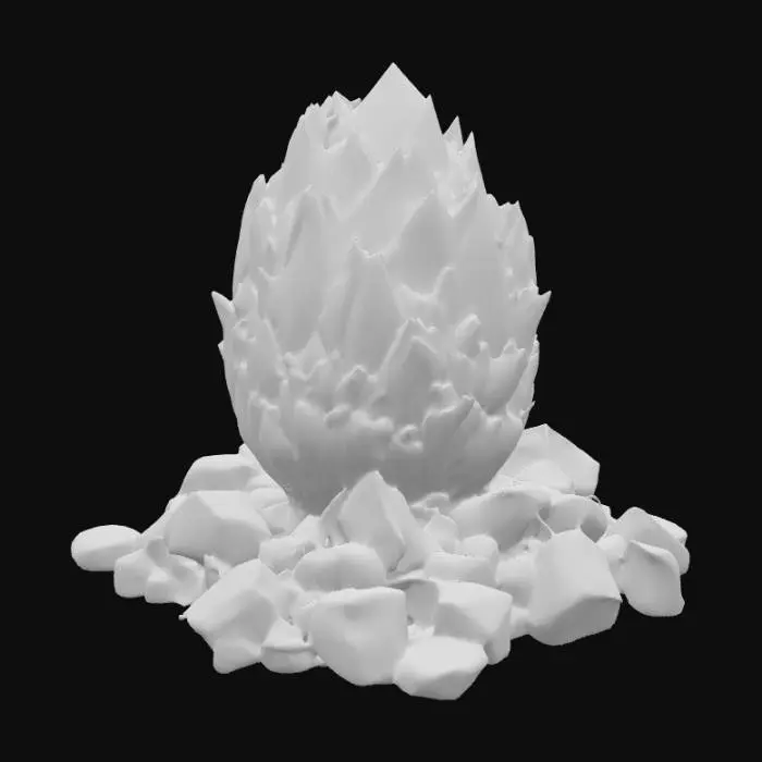 3D model for rugged, jagged, and craggy crystal shards in the general shape of an egg atop a bed of precious gems and rocks.  bottom should be completely flat and solid.
