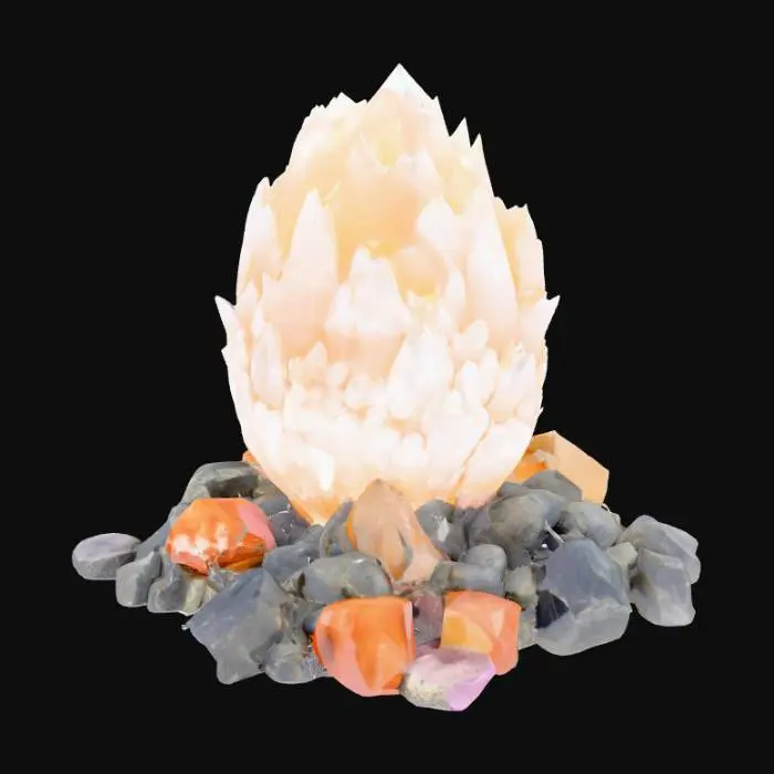 3D model for rugged, jagged, and craggy crystal shards in the general shape of an egg atop a bed of precious gems and rocks.  bottom should be completely flat and solid.