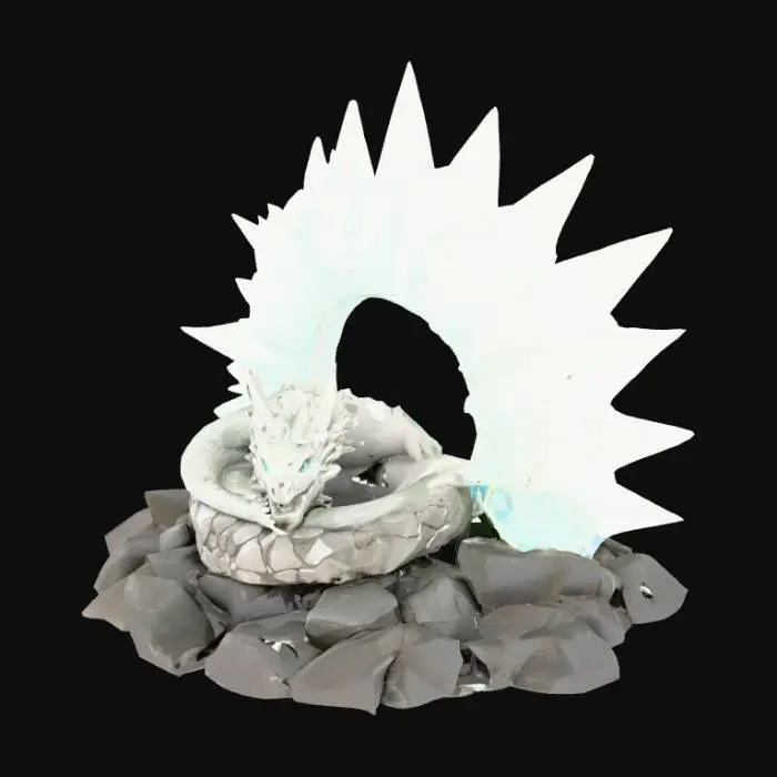 3D model for multi-shard crystal dragon's nest with  nesting crystal dragon on a wide  flat solid rocky base.    no loose parts.  no gaps in the base.