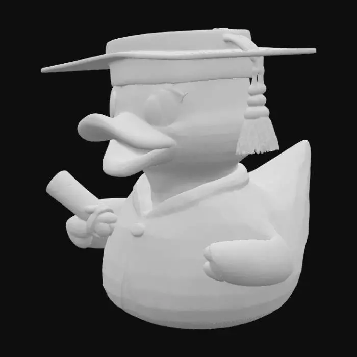3D model for Graduation Rubber Duck holding rolled diploma.  wearing graduation robes.  no floating unattached parts 
