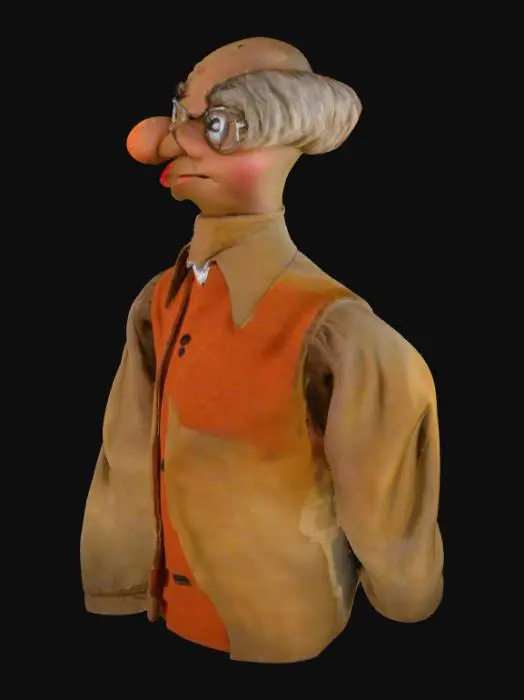 3D model for Slim tall grandpa animatronic, jeans overall, full body, WITH LEGS