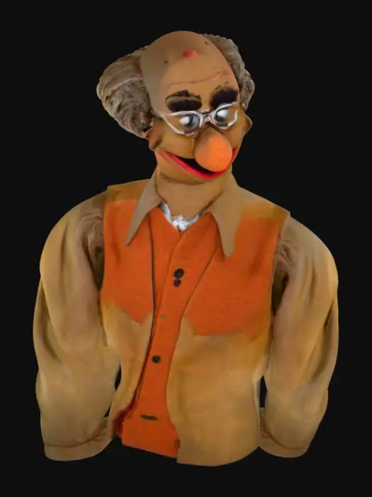 3D model for Slim tall grandpa animatronic, jeans overall, full body, WITH LEGS