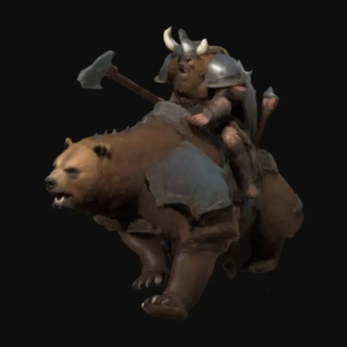 3D model for A unit for an RTS game. A War Bear with a viking warrior riding it. Game ready asset.