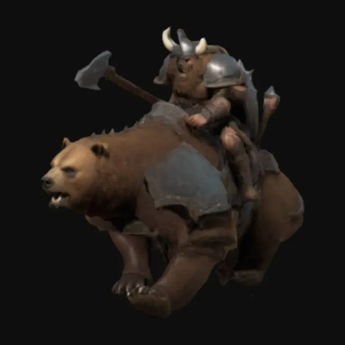 3D model for A unit for an RTS game. A War Bear with a viking warrior riding it. Game ready asset.