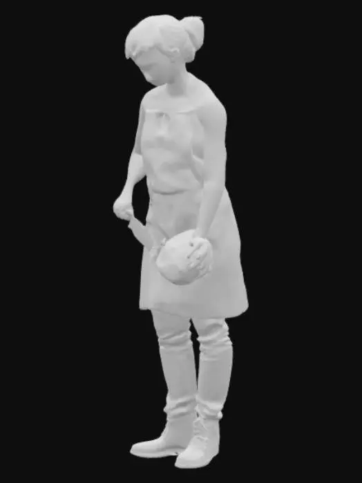 3D model for Female butcher with no sleeves cutting a chicken’s head with s knife