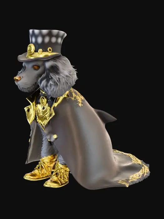 3D model for A steampunk standard poodle sitting with shoes on