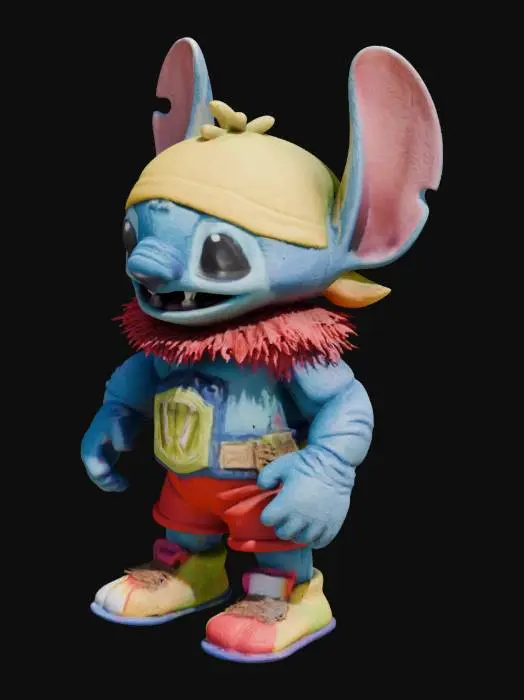 3D model for Smiling Stitch character wearing a Hulk Hogan costume