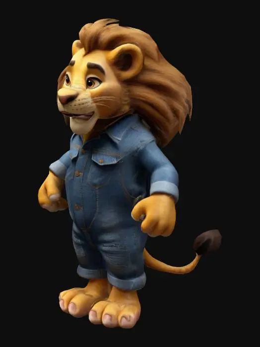 3D model for a 3D character lion king with denim coverall barefoot stylized cartoon
