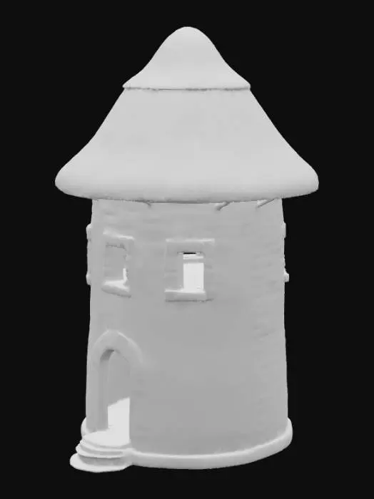 3D model for Создай средневековую башню с крышей, окошками и дверью. С выраженной текстурой камня