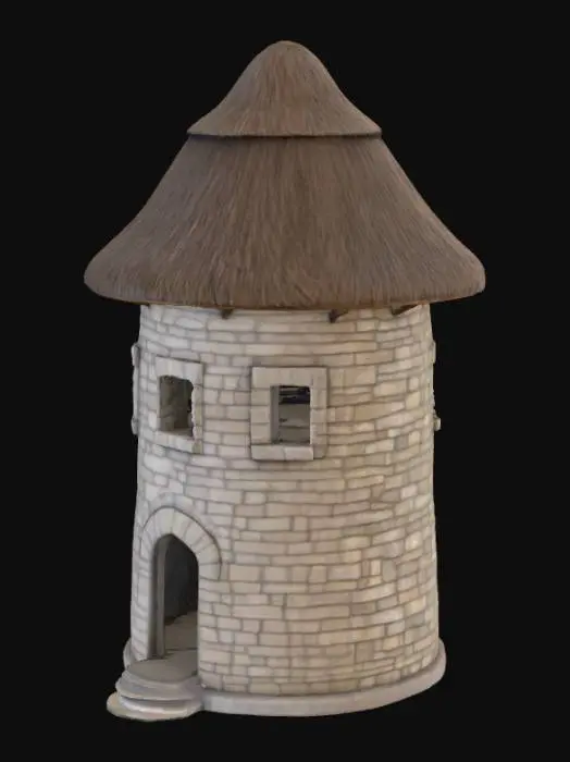 3D model for Создай средневековую башню с крышей, окошками и дверью. С выраженной текстурой камня