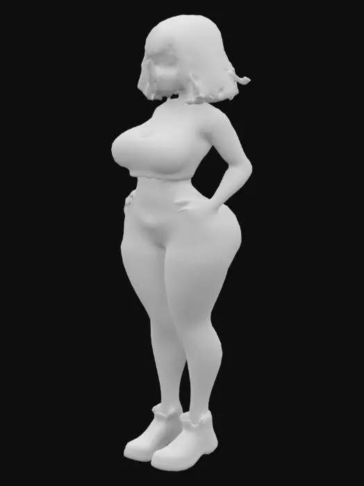 3D model for anime baddie curvy wifey wearing shorts with sneakers
