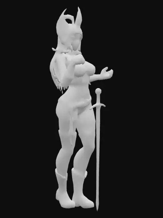 3D model for anime baddie curvy wifey wearing medieval helmet with shorts with greave boots holding a sword