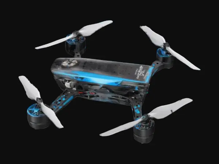 3D model for "Generate a cutting-edge FPV micro drone with a lightweight yet durable frame, inspired by the BetaFPV Air65 but significantly enhanced for aerodynamics and durability