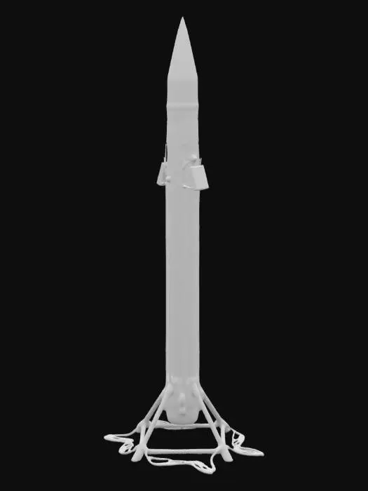 3D model for A towering ICBM slingshot built from bamboo and rope twine merges ancient craftsmanship with futuristic tech. Solar panels power its launch system, while a holographic interface projects targeting data. Its "future-historic-primitive" design blends past and future in a surreal fusion. At its core, a red wax seal of approval marks it with an enigmatic authority, as if sanctioned by an ancient power reborn in a sci-fi age., #ChronoForgeWeapon#