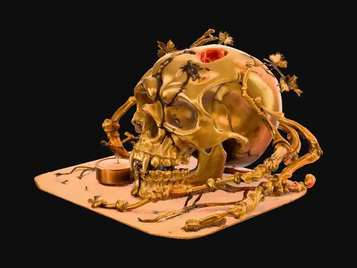 3D model for create a Halloween decoration that starts with a skull with a cavity in the middle for a tealight candle. #Halloween2025#