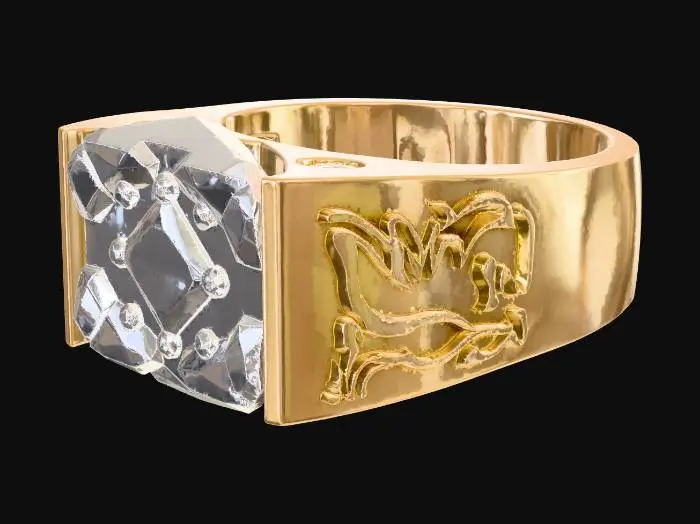 3D model for Unique Large 10 Carat Radiant Cut Lab Diamond Solitaire Ring for Men | 14k Yellow Gold