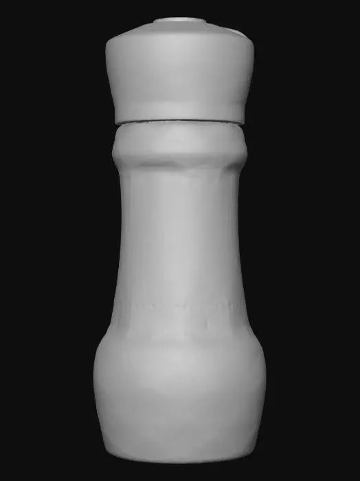 3D model for Hyper-realistic black pepper container (generic). Clear PET or glass shaker with ribbed grip, rounded shoulders, visible pepper granules inside. Flip-top shaker lid (matte black) with pour holes, subtle seams, tiny scuffs. Branding: pun name “PEPPER PALS” in bold playful type. Mascot: fun original character—smiling peppercorn with tiny arms/legs, wearing sunglasses and holding a mini grinder. Label: semi-gloss wrap with seam overlap, slight wrinkles, print grain; front text “GROUND BLACK PEPPER”, net wt (placeholder). Side/back: ingredient placeholder, barcode, recycle icons, lot/exp stamp, small usage icons. Add realism: micro-scratches, fingerprints, dust specks, light label edge lift. PBR-ready: clean UVs, hi-res textures, accurate glass/plastic roughn