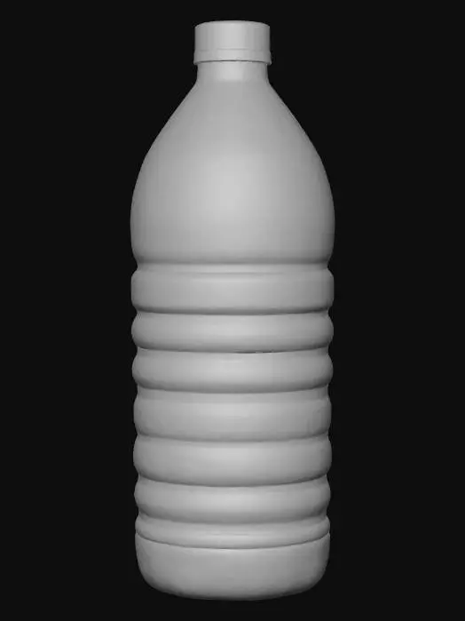 3D model for Hyper-realistic store-brand cooking oil bottle (generic big-box grocery, unbranded). Clear PET 48oz bottle with ribbed grip, molded seams, wide base, slight squeeze dents, realistic refraction; filled with golden oil, meniscus and subtle internal reflections. Bright colored flip-top pour cap with tamper ring, light scuffs. Front label: pun name “SLICK RICK’S” in bold playful type, “VEGETABLE OIL”, net wt, cooking icon set, small “High Heat” badge. Mascot: funny smiling oil drop wearing a chef hat, holding a spatula, little sparkle doodles. Side/back label: ingredients (placeholder), nutrition facts, barcode/QR (fake), recycle icons, lot/exp stamp; seam overlap, slight wrinkles, print grain. Add fingerprints, dust, minor label edge lift. PBR-ready: clean UVs, hi-res textures, accurate plast
