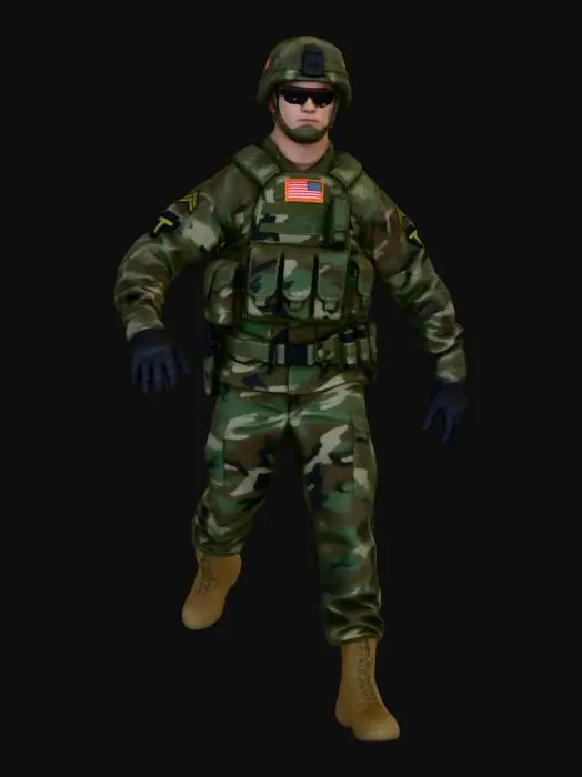 3D model for US Military Soldier Woodland Camo Character