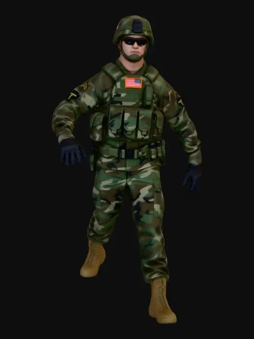 3D model for US Military Soldier Woodland Camo Character