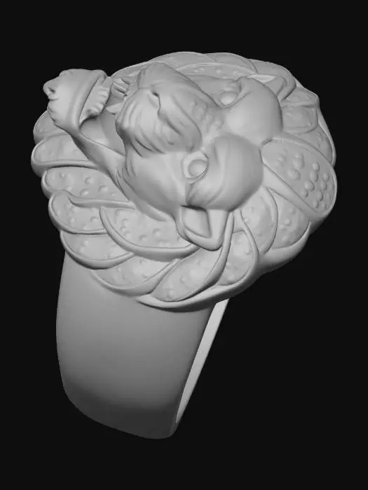 3D model for Men's Diamond & Lab Created Ruby Lion Ring 1/2 ct tw Round 10K Yellow Gold