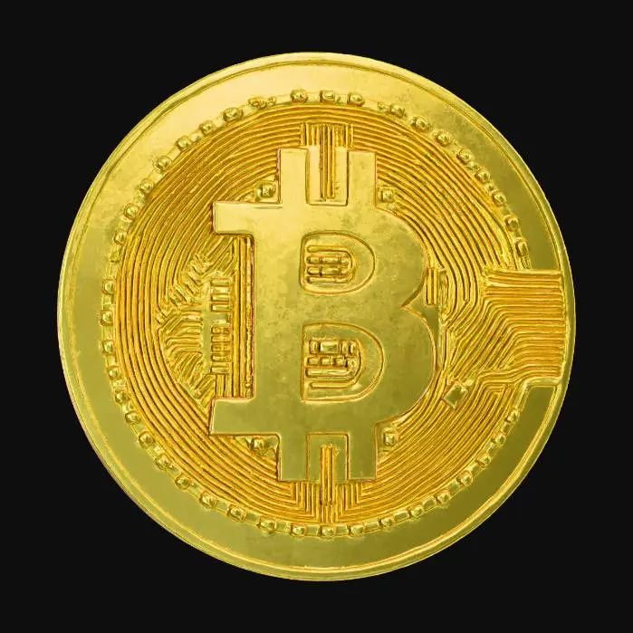 3D model for Hyper-realistic gold physical crypto coin with a dollar-sign motif where the “S” is replaced by a “B” (a vertical “$” shape using a bold B as the center letter). Thick coin, crisp bevels, milled/reeded edge, slight wear on high points. Front: raised central emblem, concentric rings, original micro-engraved circuitry pattern, small generic stars/dots around rim. Back: ornate pattern, generic text “DIGITAL TOKEN” + “1 TOKEN” (no mint marks/serials). Material: polished + brushed gold plating with anisotropic highlights, tiny scratches, fingerprints, faint tarnish in recesses, subtle dirt in edge grooves. PBR-ready: clean UVs, hi-res normal/roughness maps, accurate metalness/roughness, sharp engraving depth. Neutral studio lighting, centered asset. Avoid real BTC logo/₿, real serials, low-poly