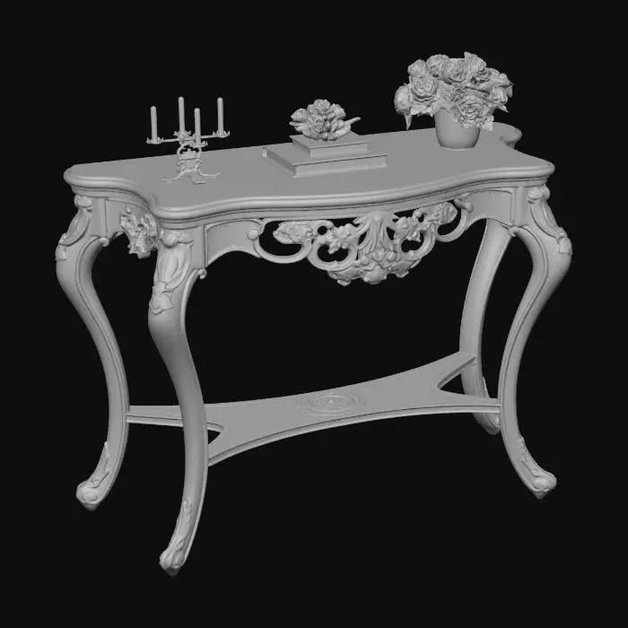 3D model for Ornate Wood Table W/ Decor