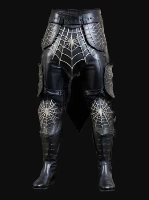 3D model for Fantasy lower body armor for male from black leather with high boots, spiderweb decorations