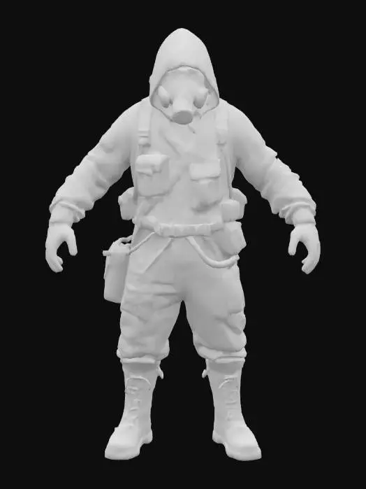 3D model for A post-apocalyptic survivor in a makeshift isolation suit, standing in t-pose 