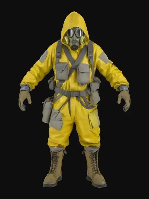 3D model for A post-apocalyptic survivor in a makeshift isolation suit, standing in t-pose 