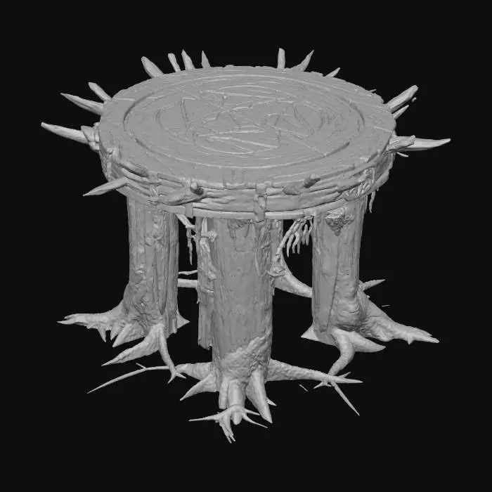 3D model for An old wooden altar with a large pentagram carved into the tabletop. Dried blood sticks everywhere on the table and in the cracks, #Halloween2025#
