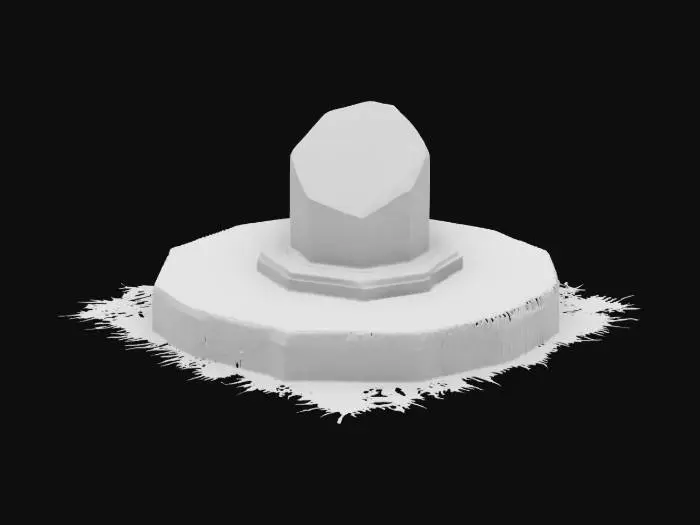 3D model for the artifact of the night it shimmers with its freezing glow and glloms the sky periodicly/ it is in the slot on an acient stone podium with overgrown grass around it