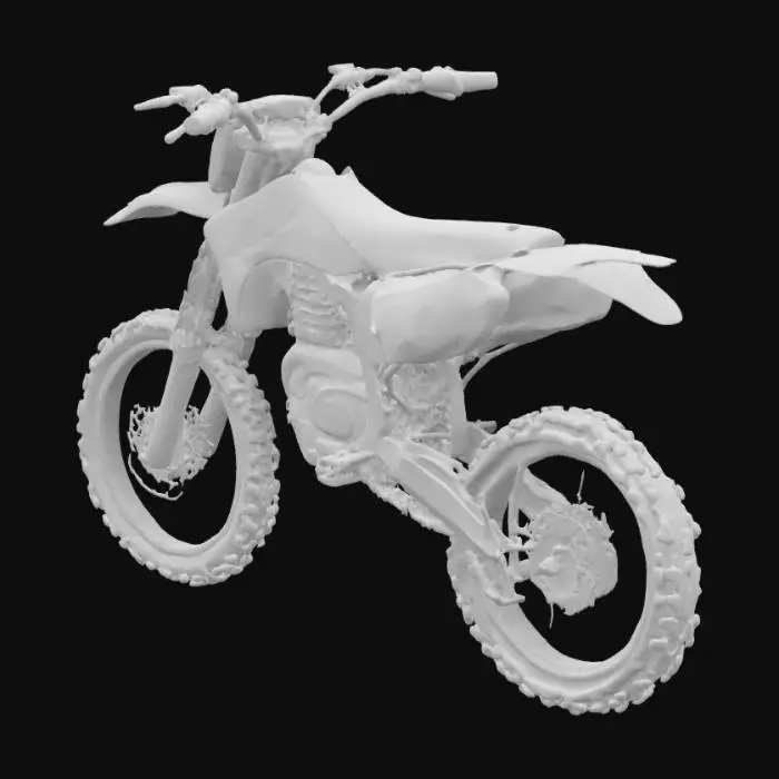 3D model for Kawasaki KX500 dirt bike, 2-stroke engine with large expansion chamber exhaust, vivid green plastic bodywork, gold inverted front forks, black knobby off-road tires, aluminum frame, vented front and rear fenders, aggressive angular design, exposed suspension, chain drive, detailed engine casing, rugged black seat with “KX500” logo, number plate on front, radiators visible under shrouds, realistic high-detail rendering.