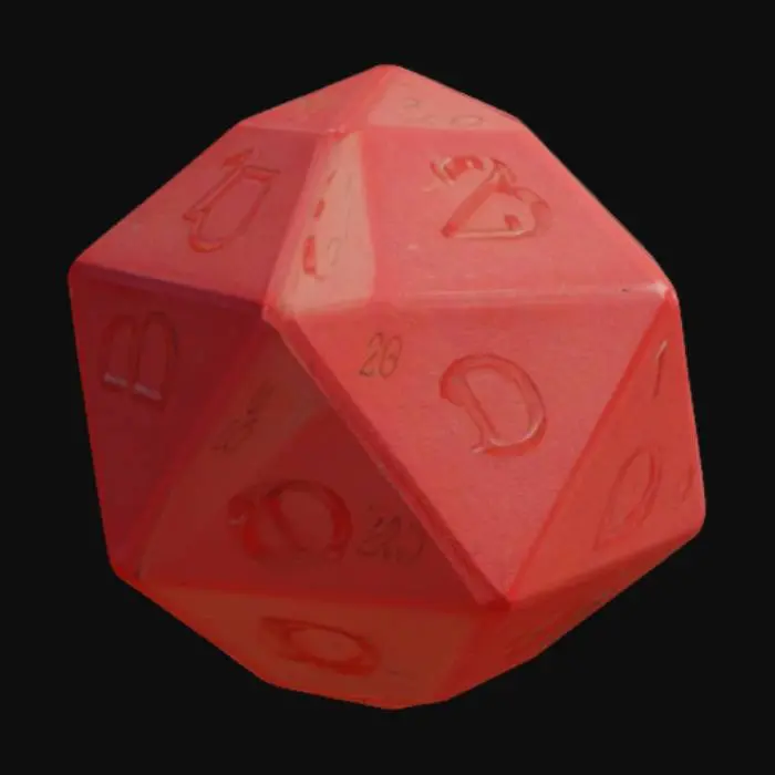 3D model for A red 20 sided die. With a number on each side